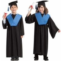 Disfraz de graduado con birrete y estola azul infantil