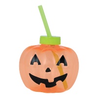 Vaso de calabaza con pajita con led de 17 cm - 1 unidad