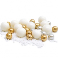 Sprinkles mix de perlas y fideos blancos, dorados y plateados metalizado de 80 gr - FunCakes