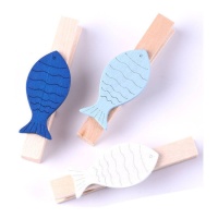 Pinzas de madera con pez de 7 cm - 3 unidades