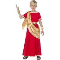 Disfraz de César romano rojo y dorado para niño