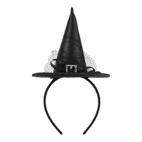 Diadema mini sombrero de bruja negro con hebilla