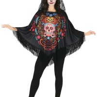 Poncho del Día de los Muertos para mujer