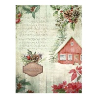 Papel de arroz de casa de Navidad y muérdago de 29,7 x 42 cm - Artis decor - 1 unidad