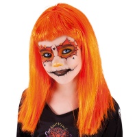 Peluca naranja con mechas brillantes infantil
