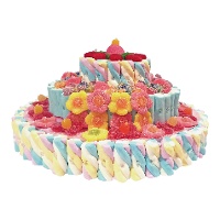 Tarta de chuches de nubes multicolor de 3 pisos de 1,10 kg
