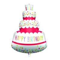 Globo silueta XL de tarta Happy Birthday Arcoíris de 95 cm - Procos