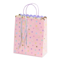 Bolsa de regalo con estrellas rosa de 23 x 32 x 13 cm - 1 unidad