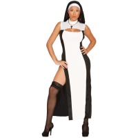 Disfraz de monja sexy blanco y negro para mujer