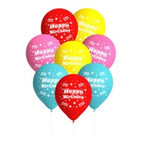 Globos de látex de Happy Birthday de 28 cm - Conver Party - 8 unidades