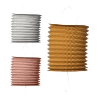 Farol de papel tubular de 16 cm de colores metálicos - 1 unidad