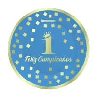 Platos de primer cumpleaños azul de 18 cm - 6 unidades