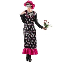 Disfraz de esqueleto Catrina con sombrero para mujer