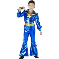 Disfraz estilo disco azul metalizado para niño