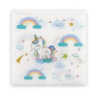 Servilletas de Unicornio con arcoíris de 16,5 x 16,5 cm - 12 unidades