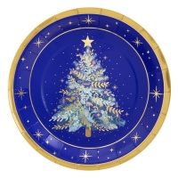 Plato de árbol de Navidad azul noche de 23 cm - 6 unidades