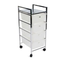 Carrito auxiliar de 31,5 x 36,5 x 90,5 cm con 4 cajones blanco - DCasa