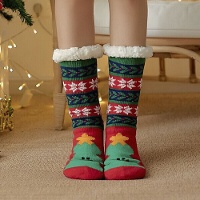 Calcetines de árbol navideño con borreguito - 1 par