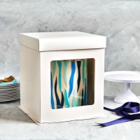 Caja para tarta blanca con ventana de 26 x 26 x 29,4 cm - FunCakes