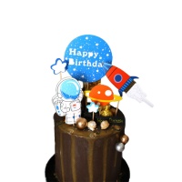Topper para tarta del Espacio Exterior de Happy Birthday - 6 unidades