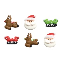 Figuras de azúcar de Papá Noel, renos y trineo - Decora - 6 unidades