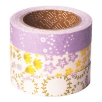 Cintas adhesivas de algodón de flores lila y amarillo de 3 m - 3 unidades