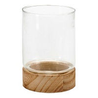 Portavelas de cristal con base de madera de 11,5 x 16 cm - Giftdecor