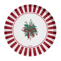 Platos de 18 cm de muérdago con lazo rojo - 6 unidades