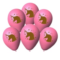 Globos de látex rosas de Unicornio de 23 cm - Eurofiestas - 6 unidades