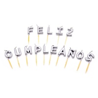 Velas de Feliz Cumpleaños plateadas de 2,5 cm - 15 unidades