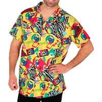 Camisa disfraz años 80 estampada amarilla