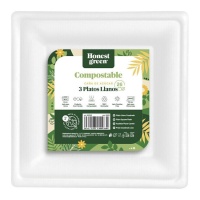 Platos de 26 cm cuadrados de cartón compostable blanco - 3 unidades