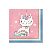 Servilletas de gato unicornio de 16,5 x 16,5 cm - 16 unidades