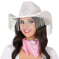 Sombrero de vaquera blanco con flecos