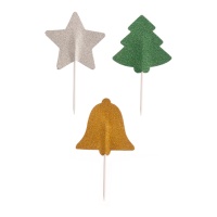 Picks de estrella, campana y árbol de navidad de 9 cm - Dekora - 100 unidades