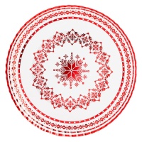 Bandeja de cartón redonda de Navidad bordado rojo de 30 cm - 1 unidad