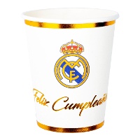 Vasos del Real Madrid de Feliz cumpleaños - 8 unidades