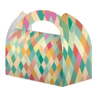 Caja de cartón de rombos multicolor