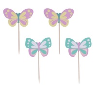 Topper para tarta de mariposas pastel - 24 unidades