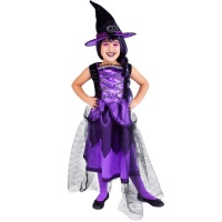 Disfraz de bruja elegante púrpura infantil