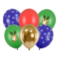 Globos de látex de Feliz Navidad de 30 cm - PartyDeco - 6 unidades