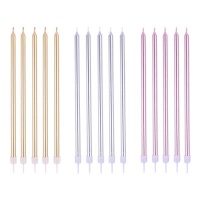 Velas largas metalizadas de 18 cm - PME - 16 unidades