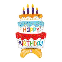 Globo de tarta con velas de Happy Birthday de colores de 47 x 73 cm - Grabo