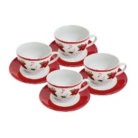 Tazas de 220 ml de Navidad flor de pascua con plato - 4 unidades