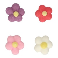Figuras de azúcar de flores blancas, lilas, rojas y rosas - FunCakes - 32 unidades