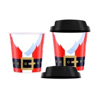 Vaso de 250 ml de cartón con tapa de Papá Noel Ho Ho Ho - 8 unidades