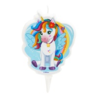 Vela de unicornio sentado con flor de 7,5 cm - Dekora - 1 unidad