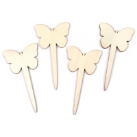 Picks de madera de mariposas para decorar - 4 unidades