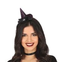 Diadema mini sombrero de bruja lila con lazo