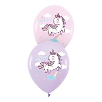 Globos de látex de Feliz Cumpleaños Unicornio de 30 cm - 6 unidades